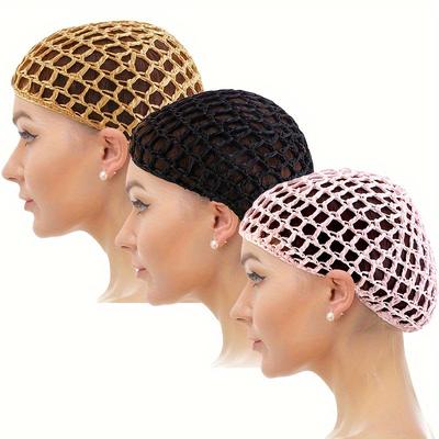 TEMU 3pcs Hand Crocheted Hair Net , Protective Hair Covering Bun Nets, Durable Styling Mesh Hairnets For Women - Multicolor