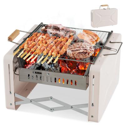 Costway Folding Charcoal BBQ Grill with Dishwasher-safe Grill Grids and Charcoal Box-Beige