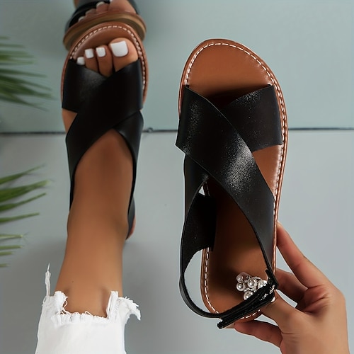 sandali piatti da donna sandali boho scarpe da spiaggia estive sandali taglie forti con cinturino incrociato sandali estivi slingback casual nero marrone
