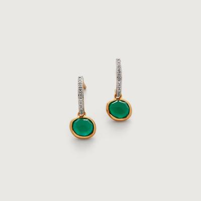 Gold Siren Mini Huggie Diamond Earrings Green Onyx