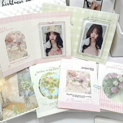 10Pcs Korean Ins Spring Field Folding Card Back Kpop Star 3 Inch Photo Card DIY Packing Material Kawaii Card Message Fixed Board