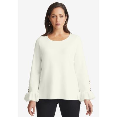 Plus Size Women's Lace Cuff Pullover by Jessica London in Ivory (Size 22/24) Sweater