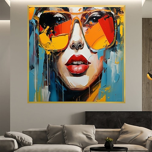 handgemalte Frauengesichtsmalerei Wandkunst figurative Malerei Frauengesichtskunst handgemachte bunte Acrylmalerei kreative abstrakte Malerei moderne Wandkunst moderne Leinwand für Image