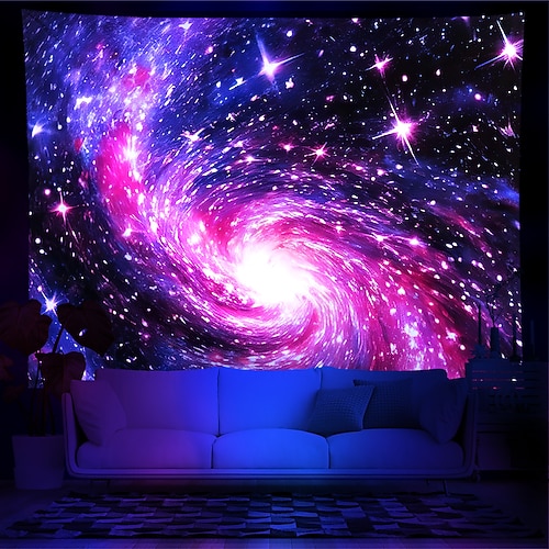 Schwarzlicht Wandteppich UV reaktiv im Dunkeln leuchtend Party Neon Weltraum Universum Natur psychedelisch trippig neblig hängender Wandteppich Wandbild für Wohnzimmer Schlafzimmer Image