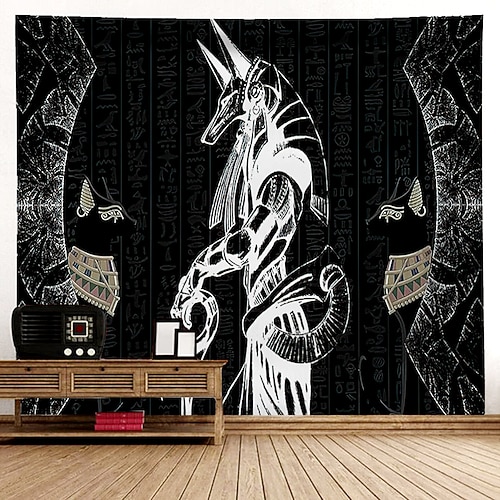 geheimnisvoller ägyptischer Anubis Wandteppich zum Aufhängen, große Wandteppiche, Wanddeko, Fotokulisse, Decke, Vorhang, Zuhause, Schlafzimmer, Wohnzimmer, Dekoration Image