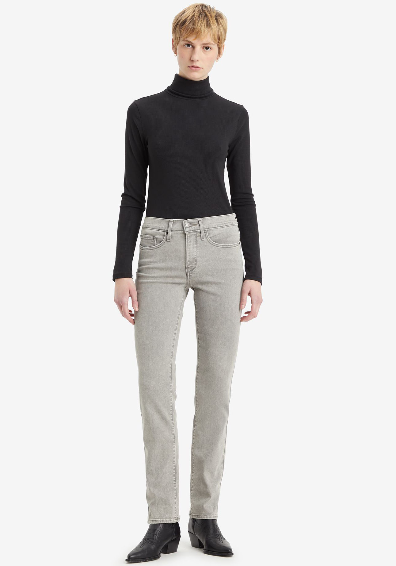 Gerade Jeans LEVI'S "314 Shaping Straight", Damen, Gr. 31, Länge 34, grau (cancel club), Denim/Jeans, Obermaterial: 70% Baumwolle, 20% Polyester, 8% Viskose, 2% Elasthan, gerade lang, Jeans, mit Stretch, Topseller