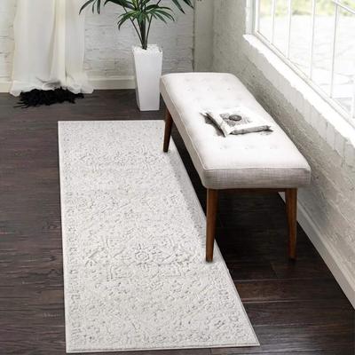 Teppich CARPET CITY "LOUNGE 0638", beige (creme), B:80cm H:15mm L:300cm, Obermaterial: 100% Polyester, Teppiche, Kurzflor-Teppich Modern, Hoch-Tief-Struktur, Wohnzimmer, Schlafzimmer Image