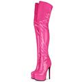 WECCTYA Womens Fetish Mens Thigh High Over The Knee Stretch Leather Boot Shoes Size 34-45 (Rose Red 42 EU)