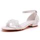 FGRID Women Chunky Low Heels Wedding Sandals, Sexy Peep Toe White Lace Floral Flats Bridal Sandals, Summer Satin Ankle Buckle Dolly Dress Sandals,Ivory,8 UK