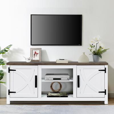 58-inch Farmhouse White Barn Door Media Console TV Stand for TVs up to 65"