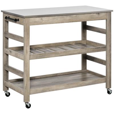 Rolling Kitchen Cart with Stainless Steel Countertop, 1 Bottom Shelf