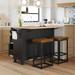 Mobile dining table farmhouse kitchen island with drop leaf and 2 seats, dining table with storage, drawers and towel rail