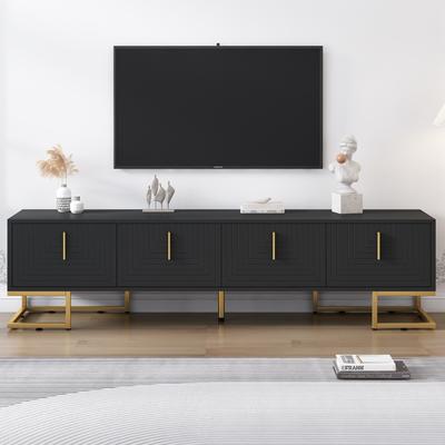 Modern TV Stand with Cabinets and Adjustable Shelves, Luxury TV Cabinet Media Console Table with Geometric Lines and Metal Legs