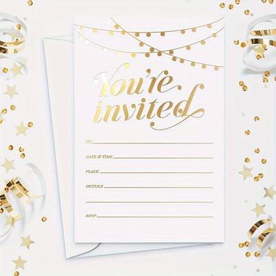 TEMU 25pcs Invitation To The Party! Golden Leaf Envelope With Traditional Invitations, Wedding, Bridal Shower Invitations, Housewarming Birthdays And Invitations