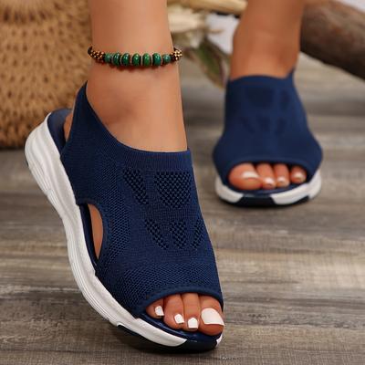TEMU Women's Knit Upper Sandals, Breathable Toe Elastic Slip On Shoes, Comfy Outdoor Sporty Sandals Image