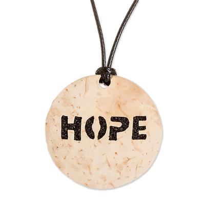 Have Hope,'Hope-Themed Coconut Shell and Lava Stone Pendant Necklace'