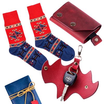 Urban People,'Red and Blue Leather and Cotton Blend Curated Gift Set'