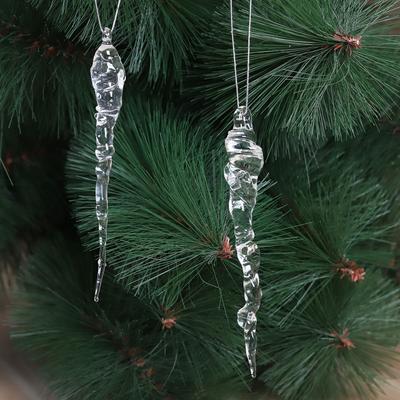 Winter Magic,'Pair of Handblown Clear Icicle Glass Ornaments'