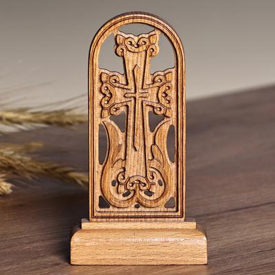 Portal to Faith,'Hand-Carved Beech Wood Cross Sculpture from Armenia'