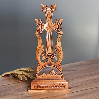 'Classic Nature-Themed Beechwood Cross from Armenia'