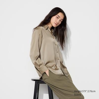 Uniqlo - Satin Blouse - Beige - XS