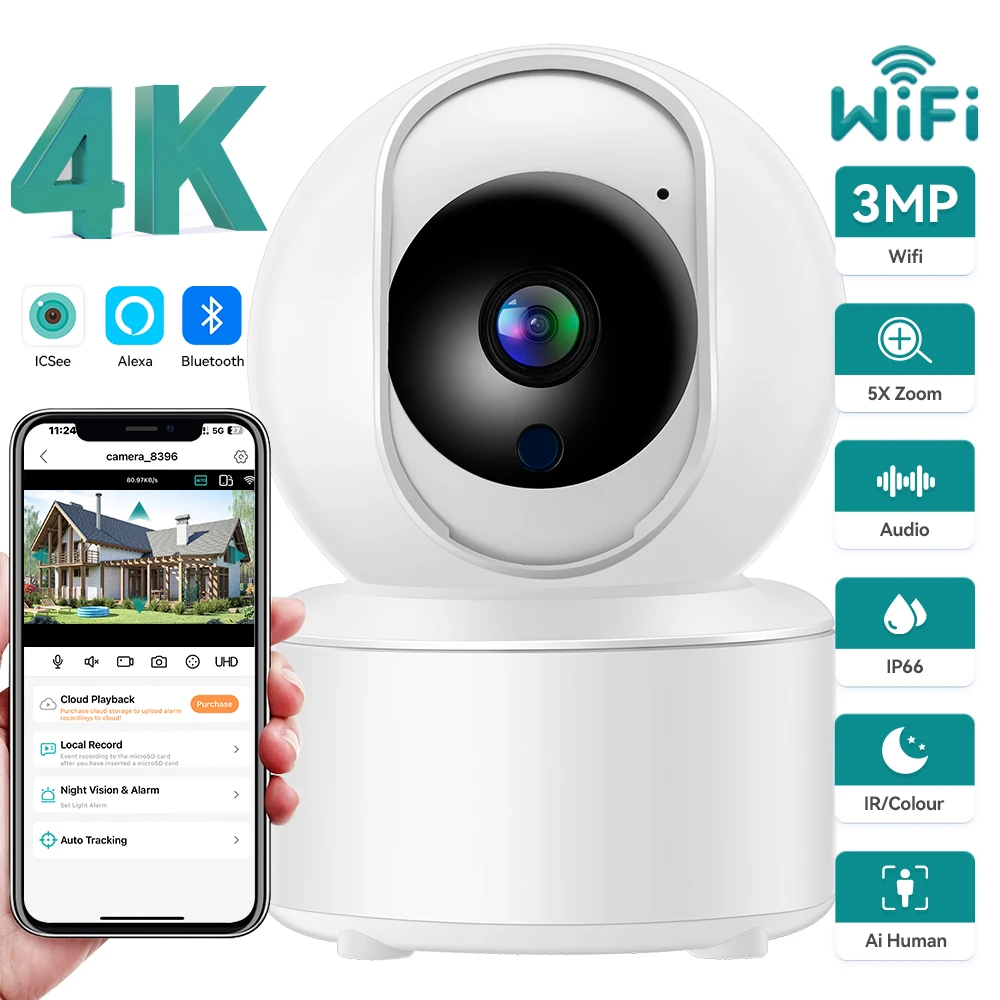 3MP 2K WIFI Kamera Mini PTZ IP Kamera Auto Tracking Zwei-Wege Audio Bewegungserkennung ICsee Home Security Kamera baby Monitor Image