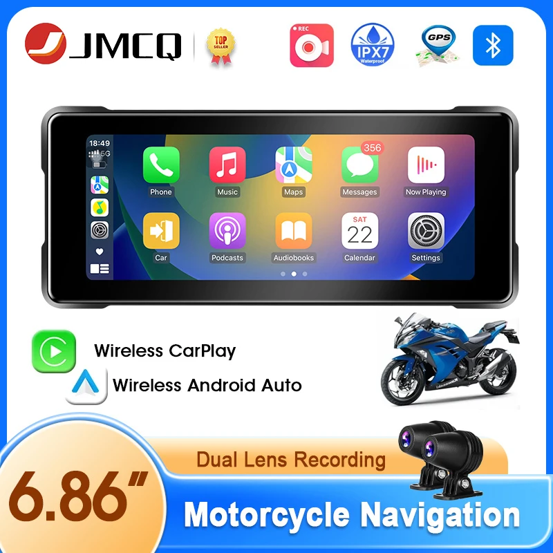 JMCQ 6,86" Motorräder Navigation Drahtlose CarPlay & Android Auto Tragbare Smart Display GPS IPX7 Wasserdichte HD Aufnahme Kamera Image