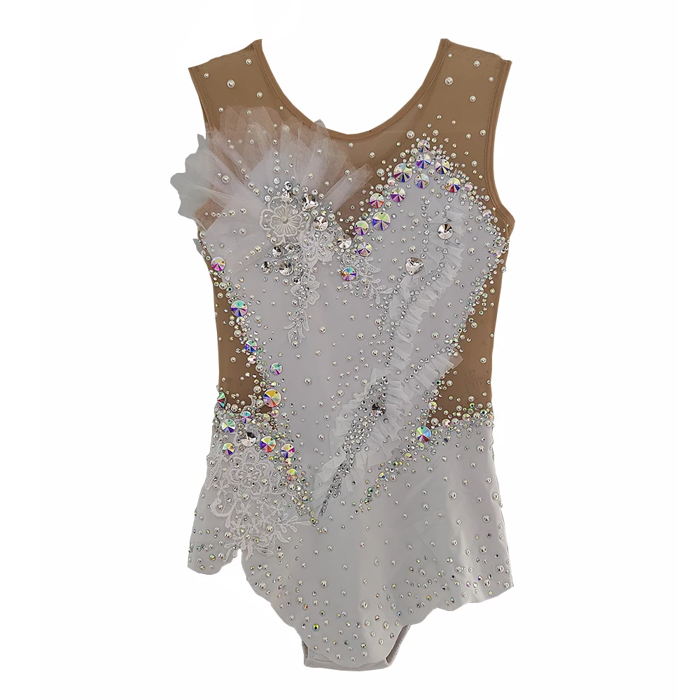 Weiß Tanz Trikot Gymnastik Performece Anzug Wettbewerb Anzug Kinder Erwachsene BD1862 Image
