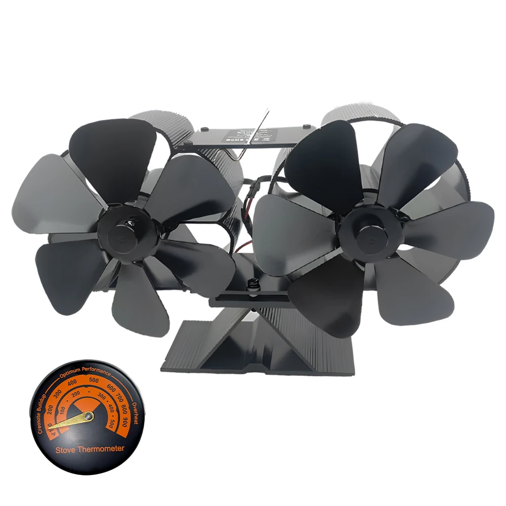 Holzofenventilator, wärmebetrieben, zwei geräuschlose Motoren, 4 Flügel, nicht elektrisch, wärmeaktivierter Kaminventilator für Holzofen