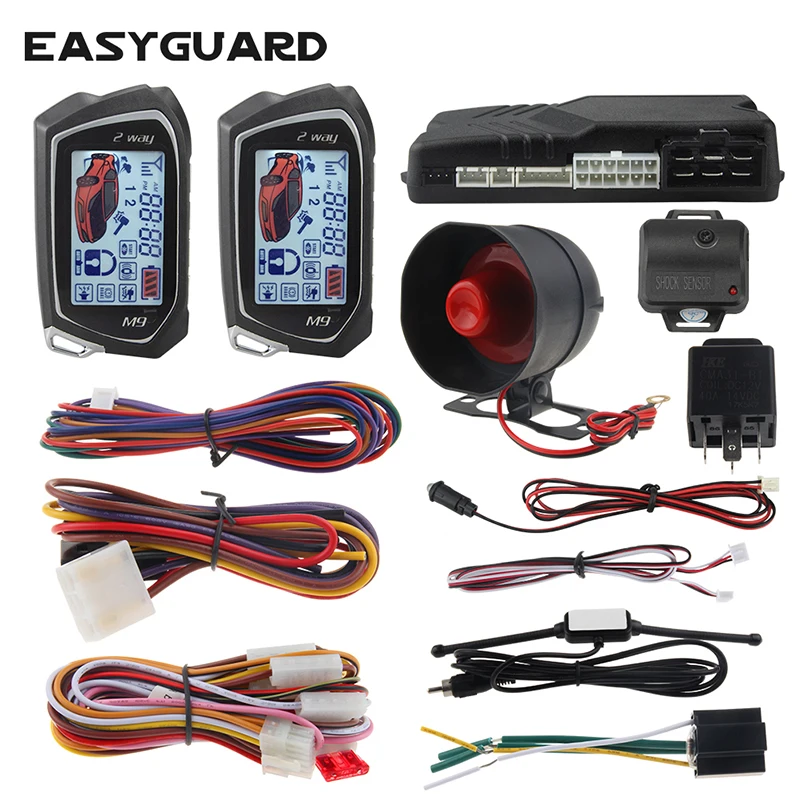 Easy guard 2-Wege-Autoalarmsystem LCD-Fernbedienung Motors tart Timer Stoßdämpfer Sensor Warnung Autozubehör Image
