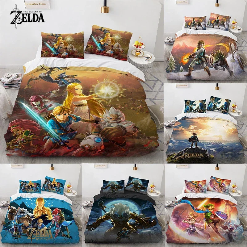 Cartoon Zeldaes Spiele 3D-Druck Bettwäsche-Sets Anime Cosplay Bett bezug Kissen bezug voller Königin King Size Erwachsenen Kinder Bettwäsche Geschenk Image