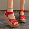 Neue Mode Damen Schuhe Stoff Oberfläche Plattform Sandalen mit Ferse Anzug Weibliche Beige Schnalle Muffins Schuh Luxus Espadrilles