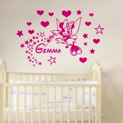 Personalisierte Name Mädchen Zimmer Dekoration Wandaufkleber Minnie Mouse Benutzerdefinierte Name Wandtattoos Kinderzimmer Zimmer Dekor Image