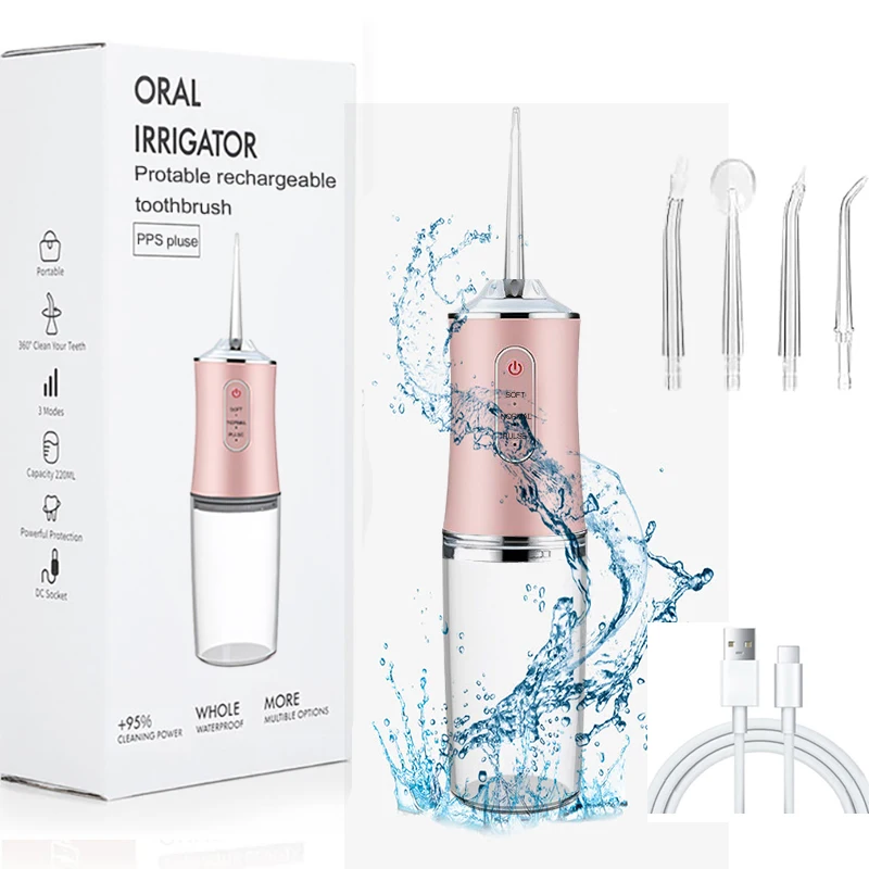 USB Portatile Irrigatore Orale Acqua Flosser Dentale Getto D'acqua Strumenti Pick Pulizia Dei Denti 200ML 4 Ugelli Bocca Agenti Per La Pulizia Orale