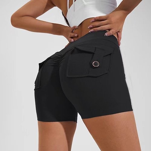 Per donna Shorts da Palestra Shorts da yoga Shorts da allenamento Tasca Vita Alta Pilates Allenamento in Palestra Allenamento Pantaloncini Tinta unica Nero Blu Reale Verde Gli sport Abbigliamento