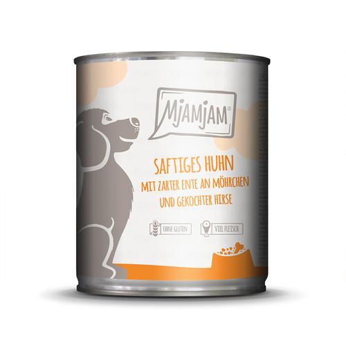 Sparpaket: 12x800g MjAMjAM Adult Hund saftiges Hähnchen mit zarter Ente Hundefutter nass