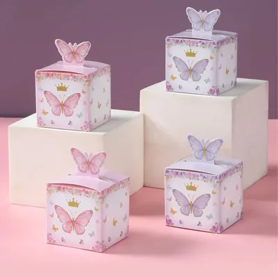 24pcs Candy Gift Box Purple Pink Butterfly Birthday Party Decorations Wedding Supplies Baby Shower
