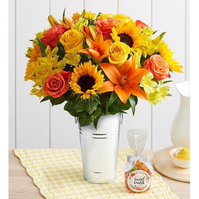 1-800-Flowers Flower Delivery Summer Sunshine Double Bouquet W/ French Flower Pail & Candy
