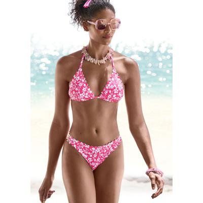 Triangel-Bikini-Top VIVANCE "Leni", Damen, Gr. 34, Cup C/D, weiß (neonpink, weiß), Microfaser, floral, bedruckt, Bikini-Oberteile, mit gelaserter Wellenkante Image