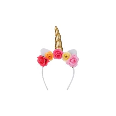 Einhorn Haarreif mit Blumen und Ohren 22x15cm 1 Stück Einhornhaarreifen mit Horn Kostüm Accessoire Party Fasching Karneval Halloween Image