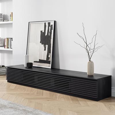 Minimalist Fluted TV Stand with Drawers, Solid Wood Media Console with Flip-down Door, Walnut Veneer, Fully-Assembled-TS1031B180