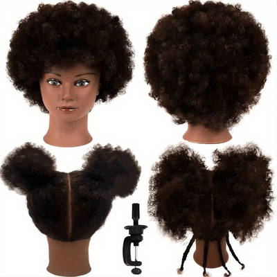 Kinky Afro Curly Human Hair Mannequin Head With Cosmetology Doll Head For Hair Hairdressing Training, Practice Braiding, Styling Practice, Cutting Braiding Practice