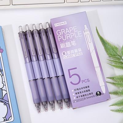 TEMU 5pcs/box Purple Translucent Hand Guard Press Retractable Gel Pen (balck Ink) Image