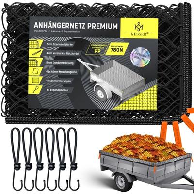 Kesser - Anhängernetz feinmaschig mit Haken Hängernetz mit Spannseil, Netzkordel & 8mm