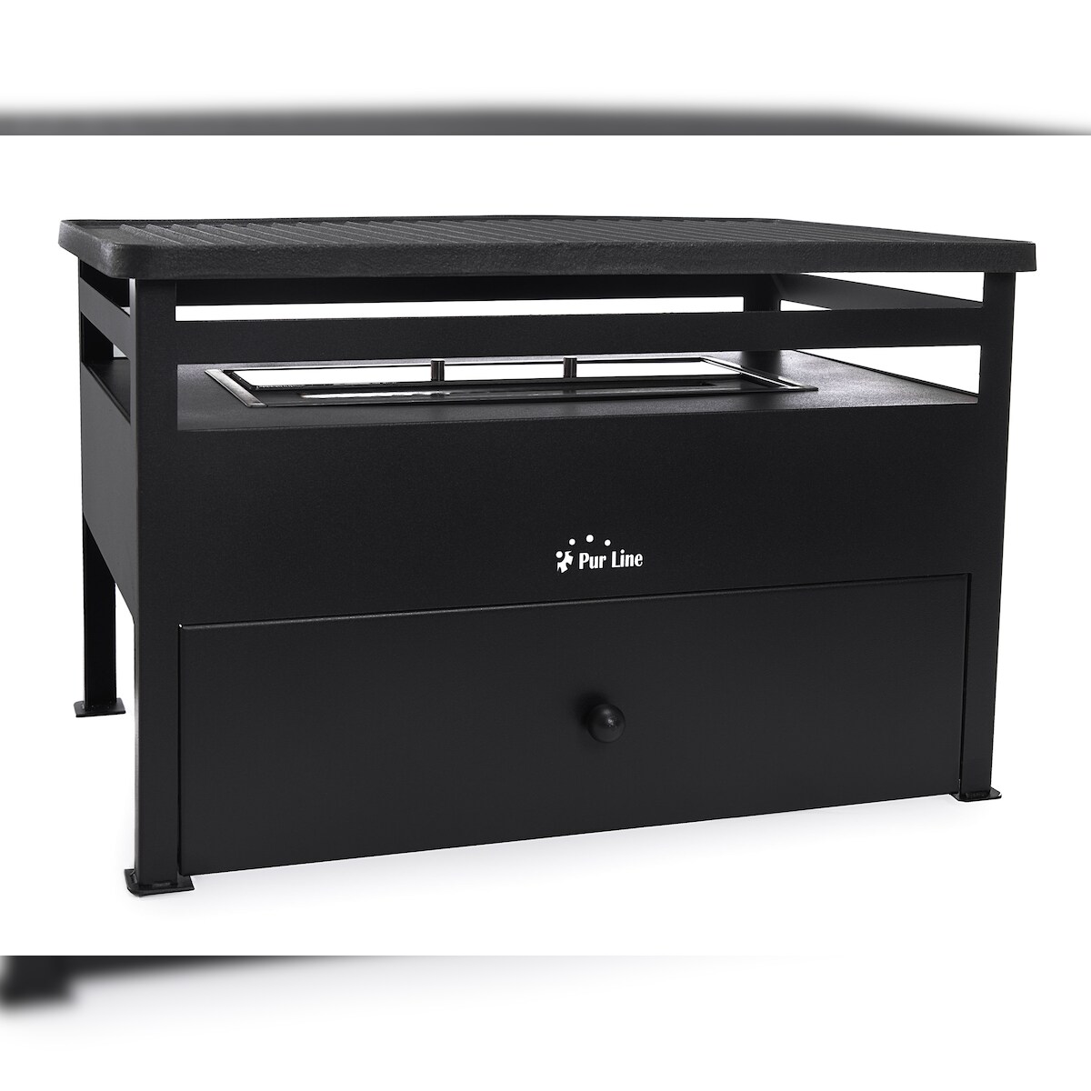 PURLINE Ethanol-Grill 1.5L aus rotem Stahl und rechteckiger Eisenplatte Image