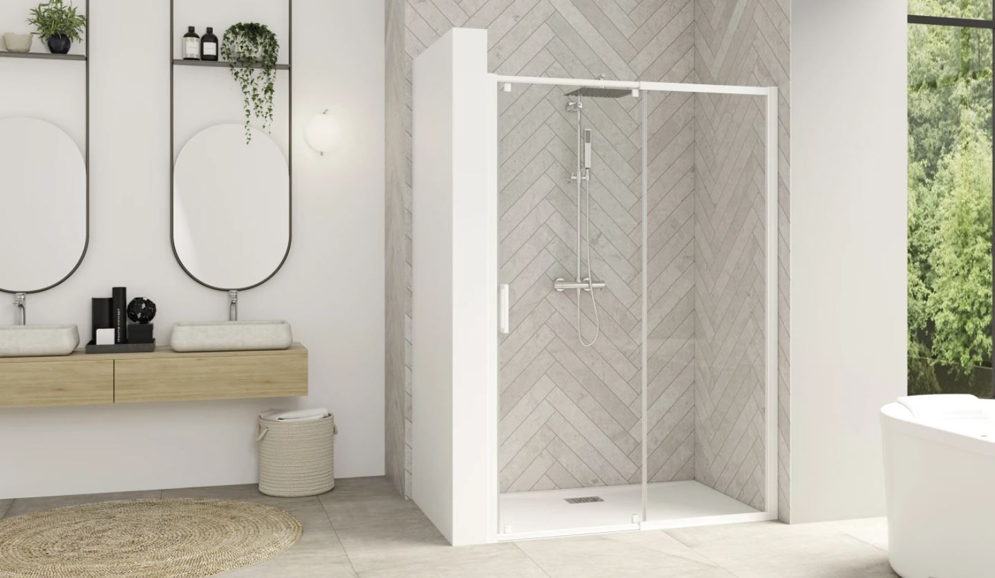 Parois de douche SMART DESIGN coulissant 167 - 180 cm profilé blanc avec verre transparent KINEDO PA9218BTNE