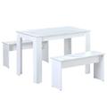 Merax Dining Table with 2 Benches Dining Table Set for Kitchen, Dining Room, Small Space Artificial Marble（White）
