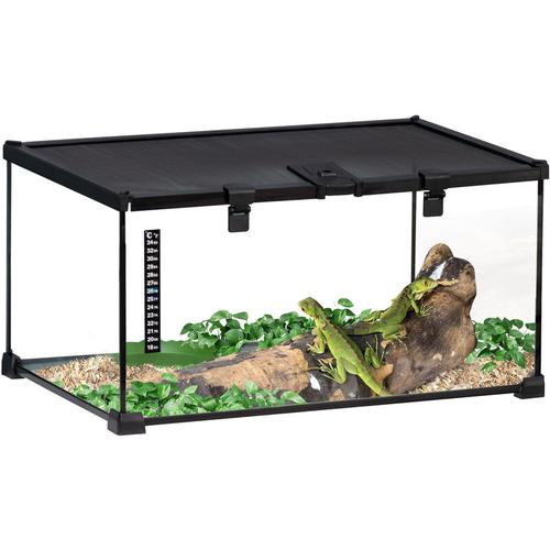 Terrarium für Reptilien Reptile Fütterungsbox Glasterrarium Amphibien Spinnentiere mit Thermometer