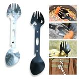 Tnobhg 10-in-1 Multifunctional Outdoor Fork Spoon with Bottle Opener Portable Lightweight Utility Tactical Spoon Wrench Camping Utensil Survival Tool
