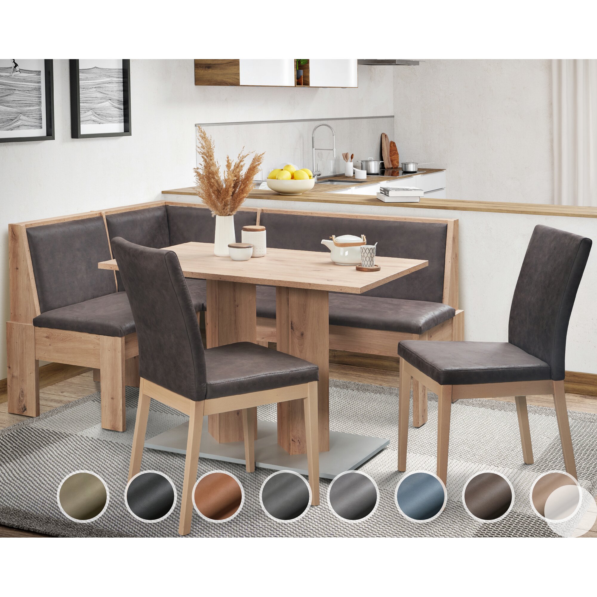 Schösswender »Inka« Eckbankgruppe II 127x167 cm / Gavin 04 hellbraun / offen / Rundecke / Appalachian Oak Dekor